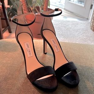 Jimmy Choo Misty 100 Suede Ankle Strap Black Platform Sandal